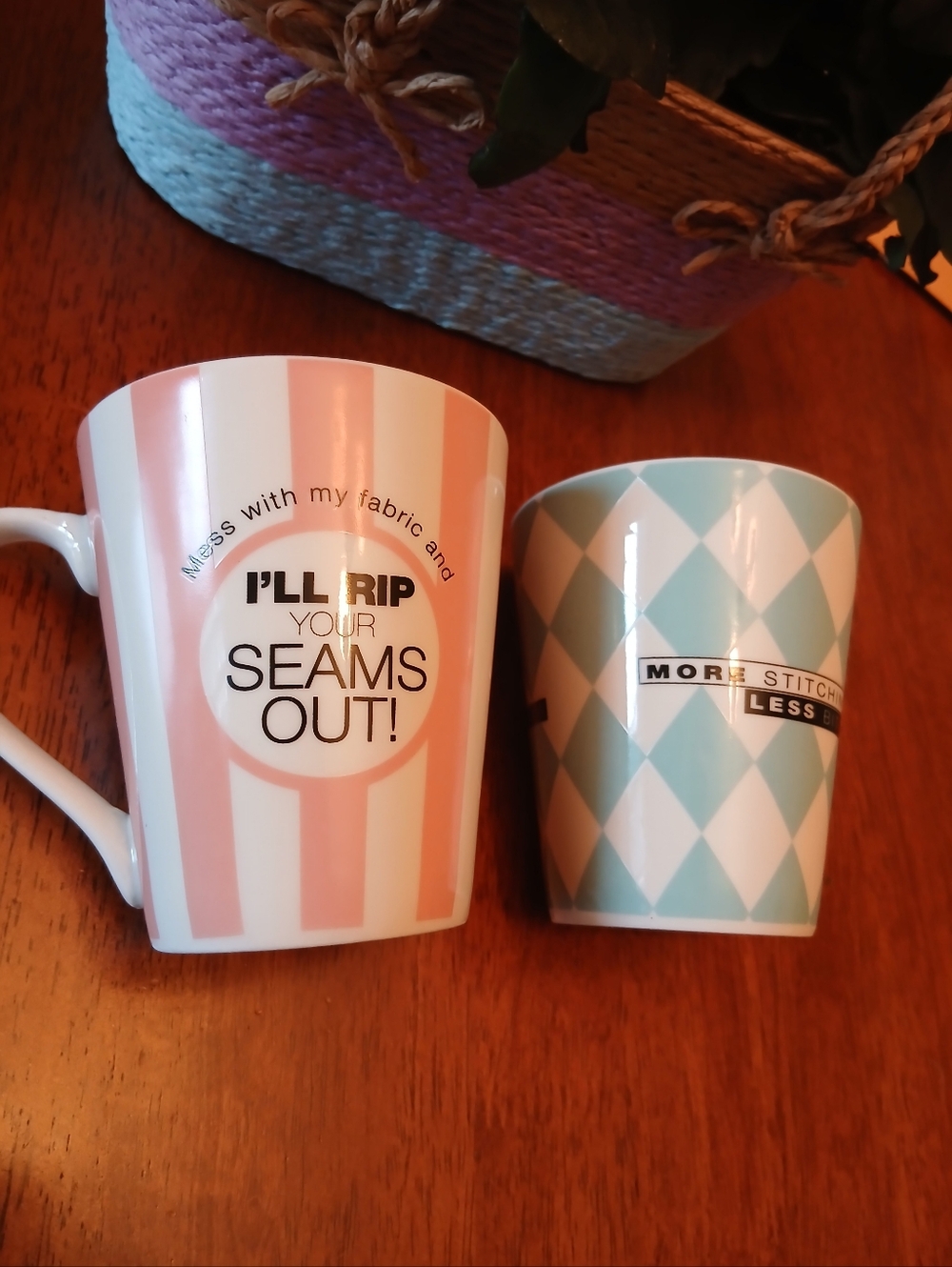 Fabricville 2 Mugs with Sewing slogan.Price for 2